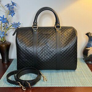Gucci Micro Guccissima 2WAY Boston Bag Handbag Leather Black